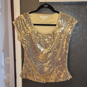 STUDIO petite JPR Gold Sequin Cap Sleeve Top size PM